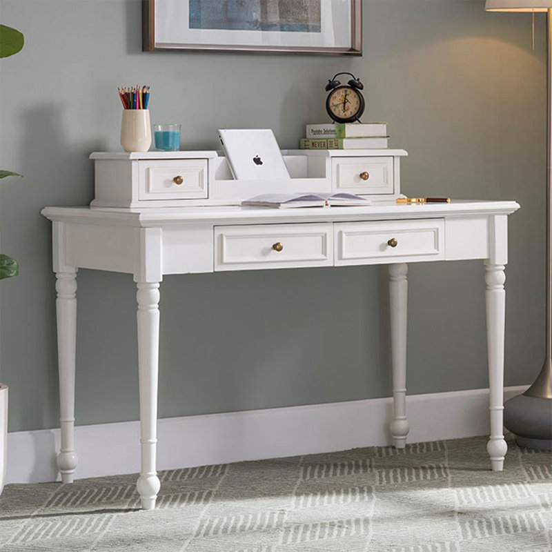 Bureau rectangulaire blanc en bois massif avec 2 tiroirs, 29,92 po H x 43,31 po L x 21,65 po P