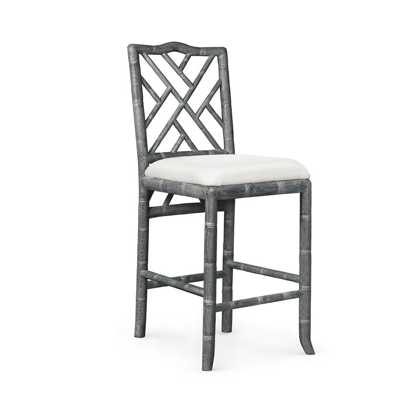 Hampton Upholstered Stool with Solid Wood Frame, Gray