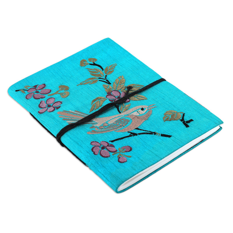 Novica Handmade Joyous Chant Rayon Embroidered Journal