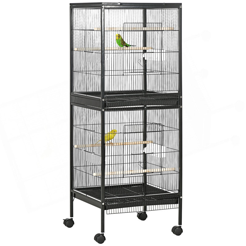 Cage à oiseaux Pawhut Largeur pour envergure, volière d'oiseaux d'intérieur avec conception à portes multiples, convient pour un canari, pinson, conure, 55 po, noir