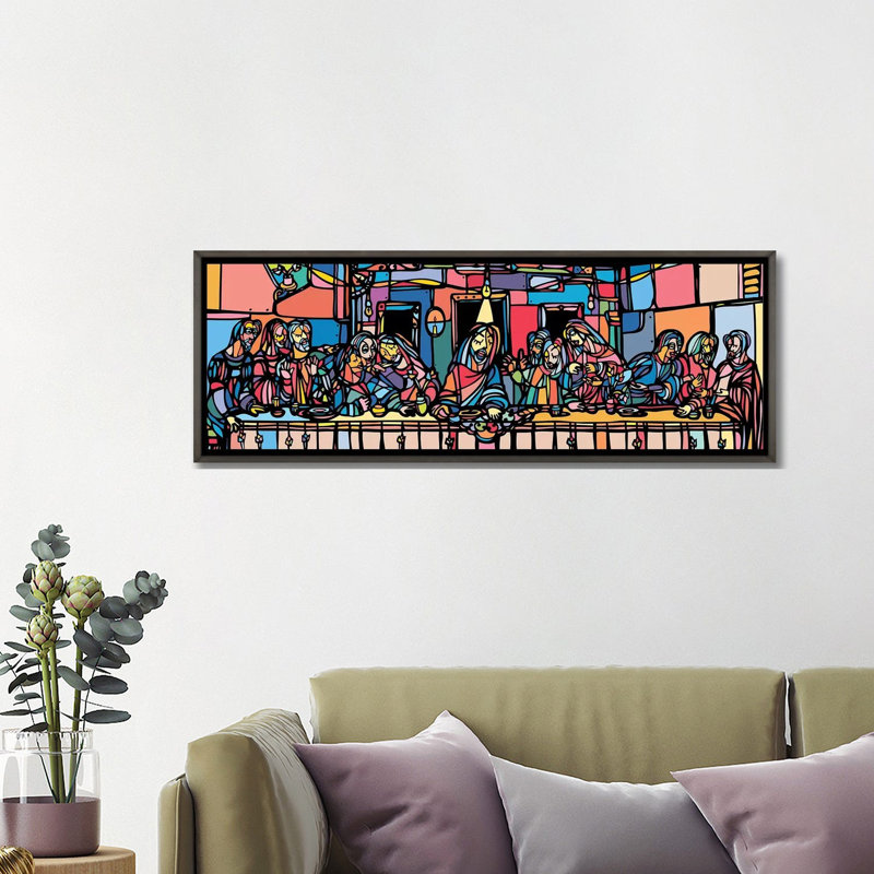 La Cène par Ninhol - impression panoramique, H 16 po x l 48 po x 1,5 po, Cadre rustique foncé