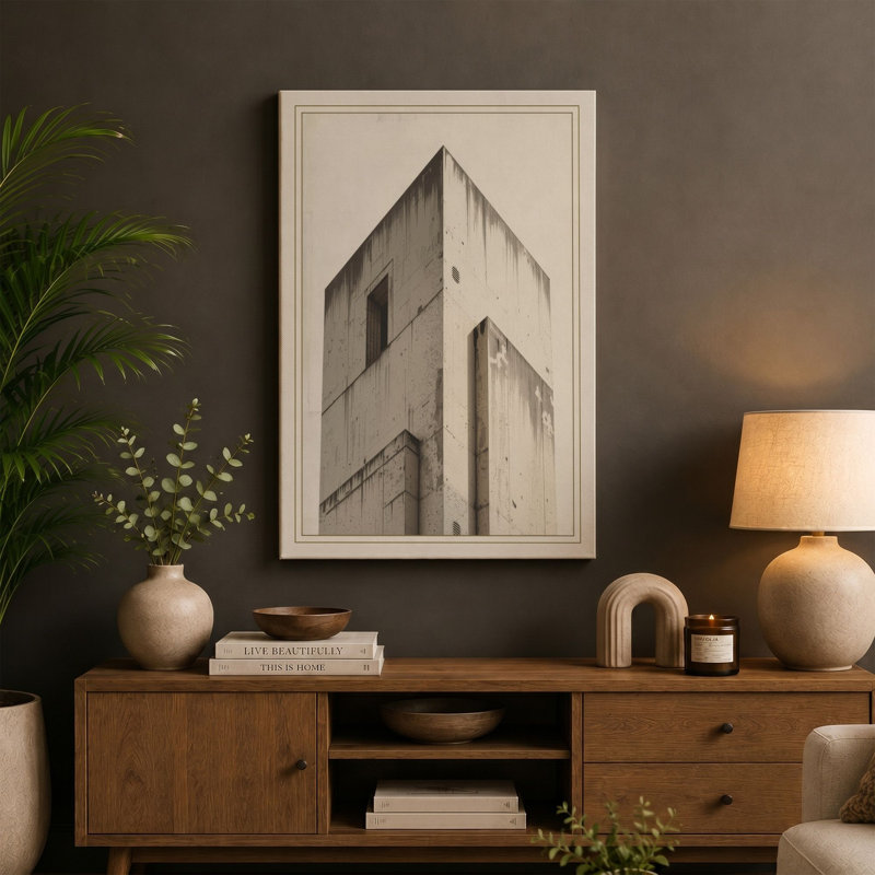 Concrete Tower Study Industrial - Wrapped Canvas, 36x24 - 91.4 x 61.0 cm, Taupe Border