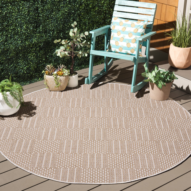Sisal All-Weather 648 Area Rug In Taupe / Beige, Round 6'7"