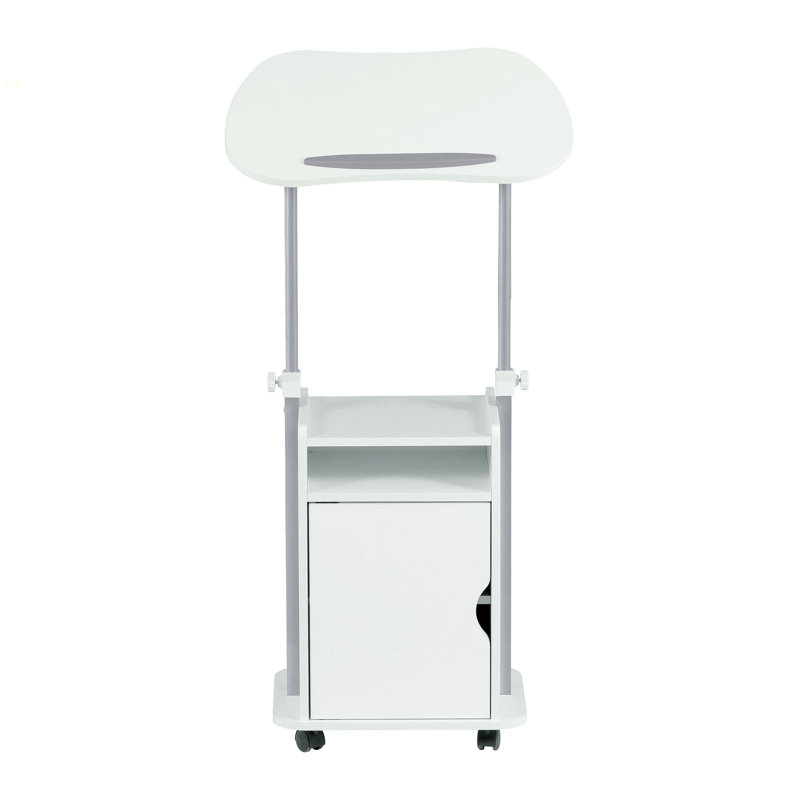 Techni Mobili Sit-To-Stand Rolling Adjustable Laptop Cart With Storage, White, White