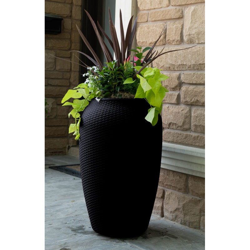 Wicker Planter, 28" H x 17.5" W x 17.5" D, Black