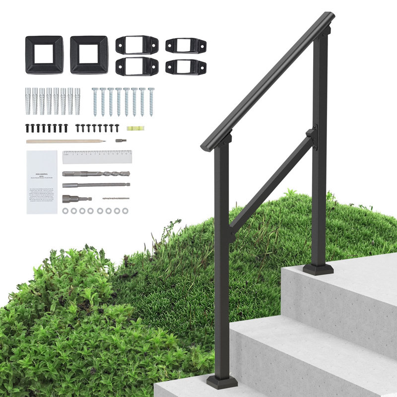 Stair Handrail 2-3 Steps 1 Piece Black w/ Install Kit