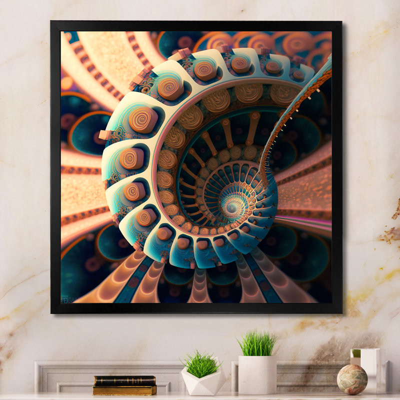 Turquoise fractal Emanation IV - impression, Impression noire sur toile encadrée, H 16 po x l 16 po x P 1 po