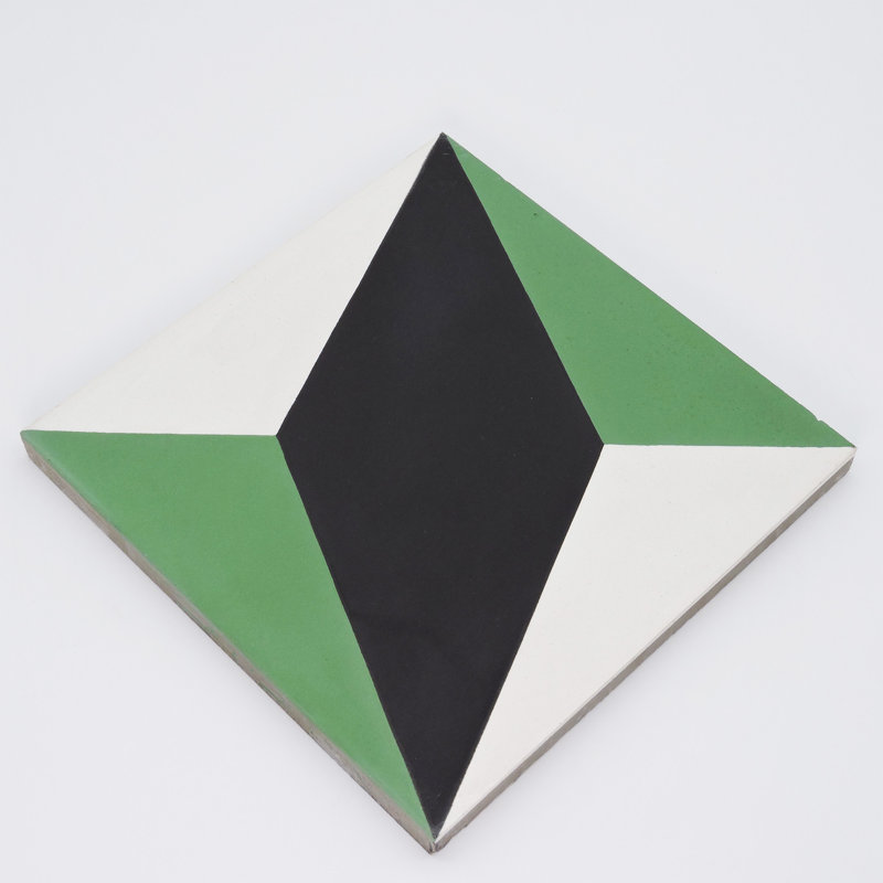 Diamond 8" x 8" Cement Patterned Wall & Floor Tile, Green/White