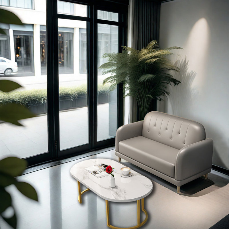 Banc rembourré en similicuir Cafe, Gris