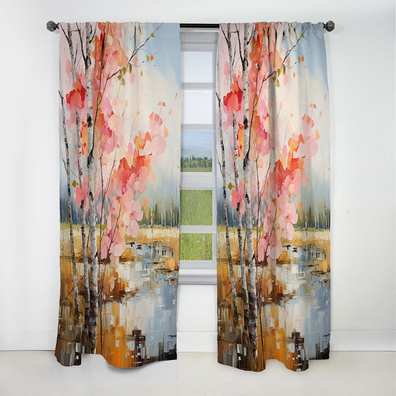 Birch Woods Spring Awakening V - Rideau bouleau arbre - Rideau occultant à motif floral - 1 panneau, L 52 po x L 95 po