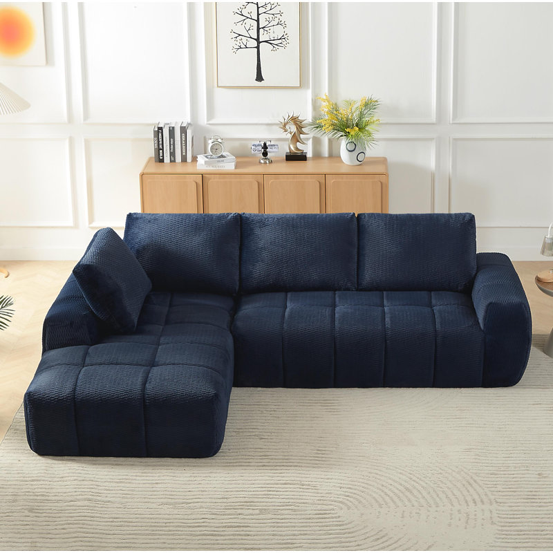 Canapé modulaire surdimensionné en L FAUX FUR, Orienté à gauche (vu de face), Imitation fourrure bleu foncé