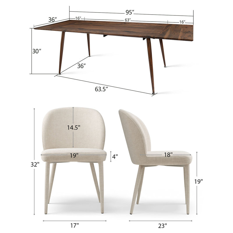 9 Piece Modern Extendable Dining Table Set with Upholstered Chairs, Beige