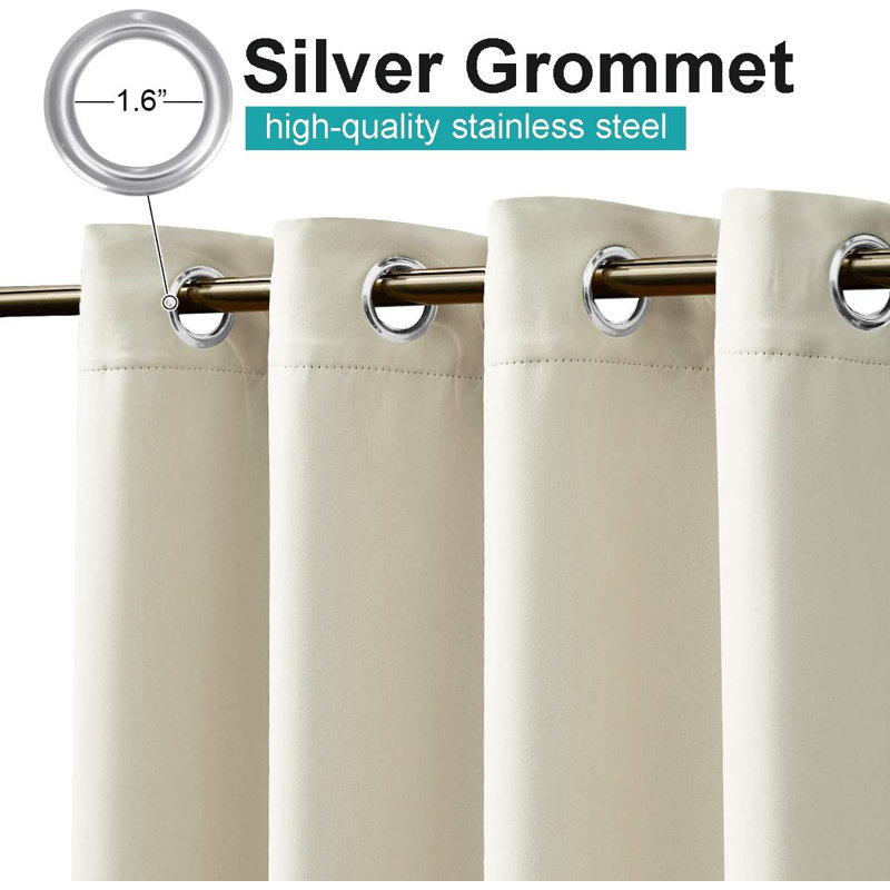 Blackout Outdoor Curtains 2 Panels Waterproof, Thermal Insulated Stainless Steel Rustproof Grommet Indoor Outdoor Curtains & Drapes for Yard/Gazebo Grommet