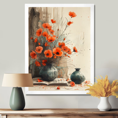 Orange Beige Japan Poppies Artwork - Japan Wall Decor