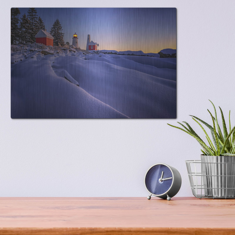 Mur de métal «Newfallen Snow At Pemaquid Point» par Rick Berk, H 12 po x l 16 po