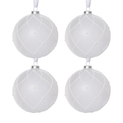 4-Piece Set Frosted 4.75-Inch Glass Ball Christmas Ornaments with White Glitter