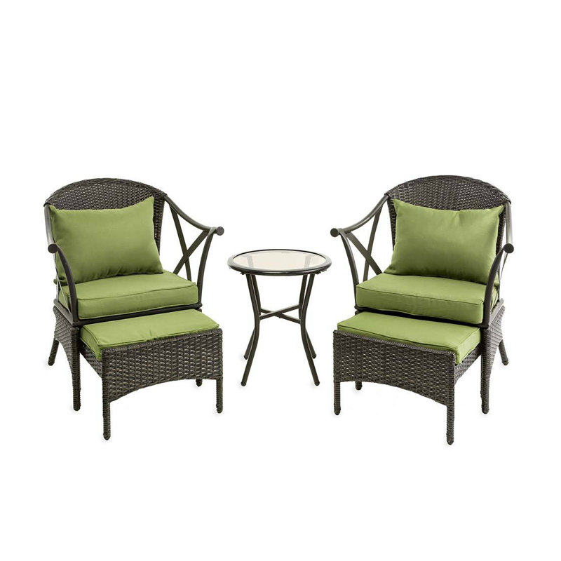 2-Person Wicker Patio Set with Light Green Cushions