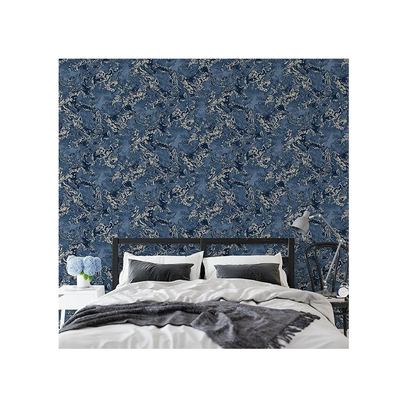 Ceiran 10m x 53cm Metallic Finish Wallpaper Roll, Blue