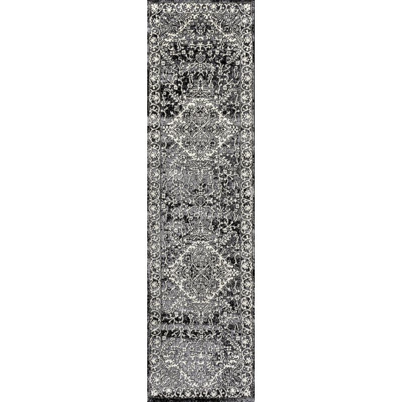 Modern Persian Vintage Medallion Black Rug, Runner 2'2" x 8'