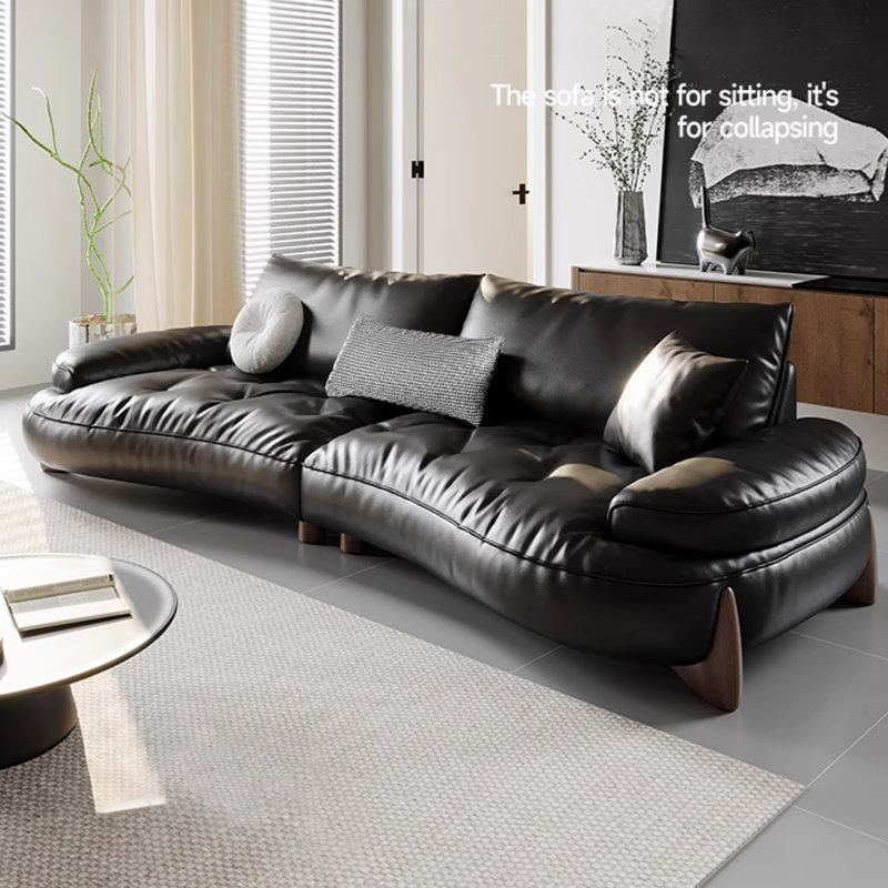 Coussin de canapé modulaire en cuir véritable noir, H 31,5 po x l 110,24 po x P 43,7 po, 4