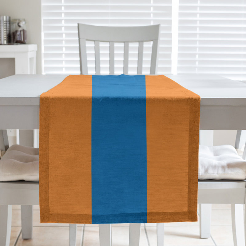 Chemin de table basket New York, L 90 po x l 16 po, Orange / bleu / orange, Sergé de coton