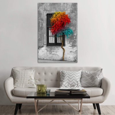 Tree In Front Of Window Rainbow Pop Colour Pop - Print on Canvas