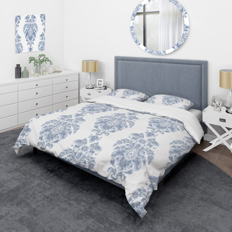 Damas bleu - ensemble de housse de couette abstrait - microfibre de polyester