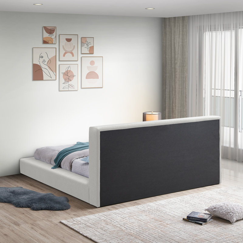 Issaias Upholstered Panel Storage Bed, Cream Boucle Fabric, King