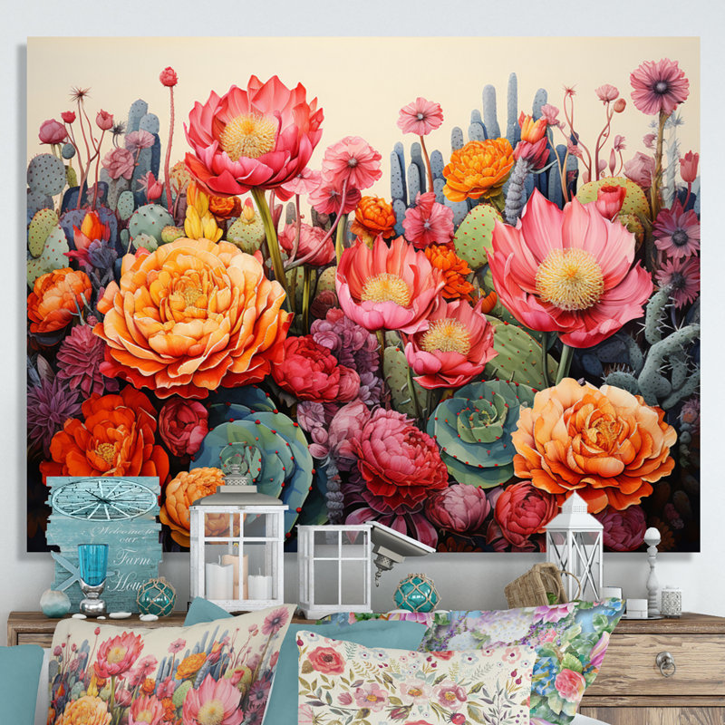 Désert cactus jardin IV - art mural désert, H 30 po x l 40 po, Toile tendue
