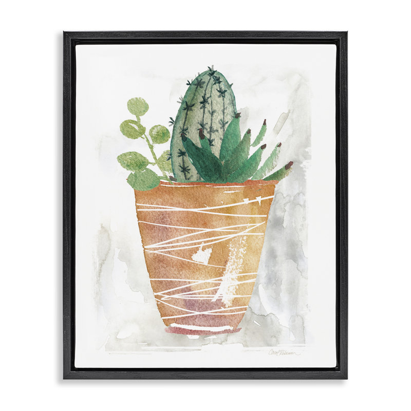  «Cactus & Succulent Vase», art mural encadré sur toile flottante par Carol Robinson, Noir, H 21 po x l 17 po