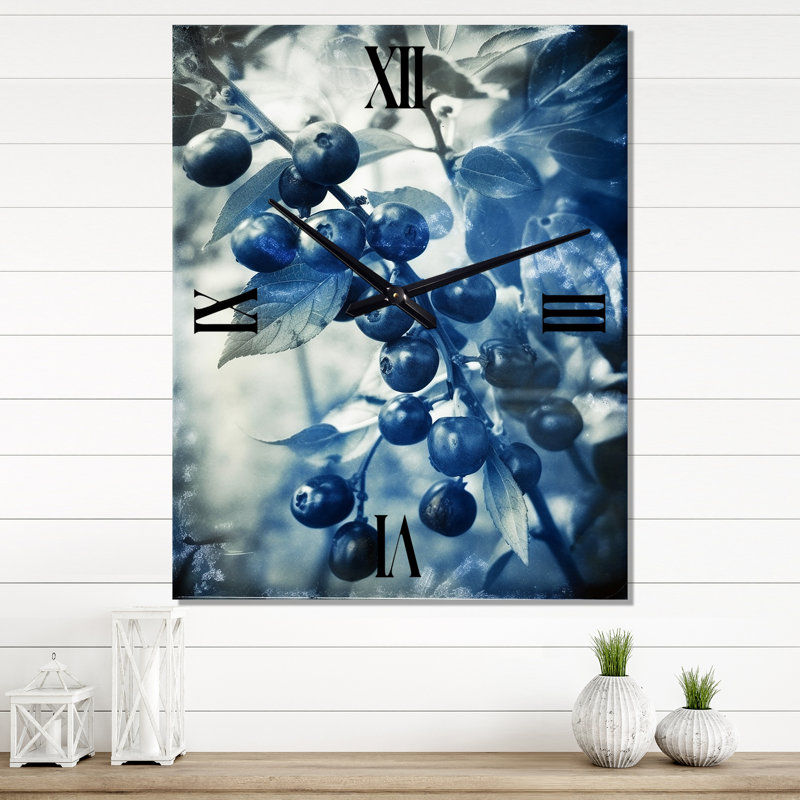 Horloge murale rétro avec fleurs sauvages et baies sauvages, Grand