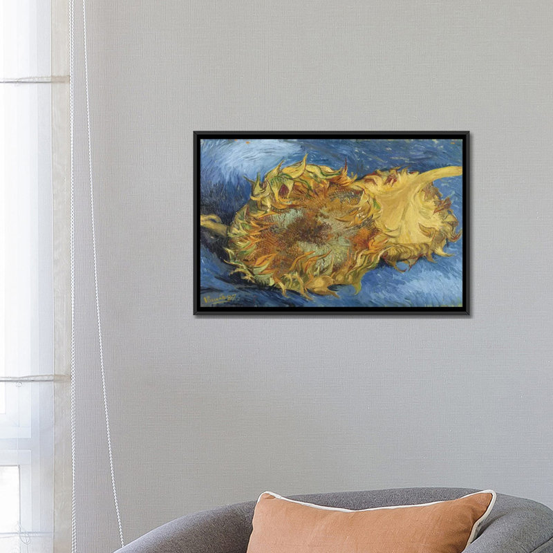 Tournesols, 1887, impression sur toile, H 18 po x l 26 po x P 1,5 po, Toile avec cadre noir, Pas de tapis