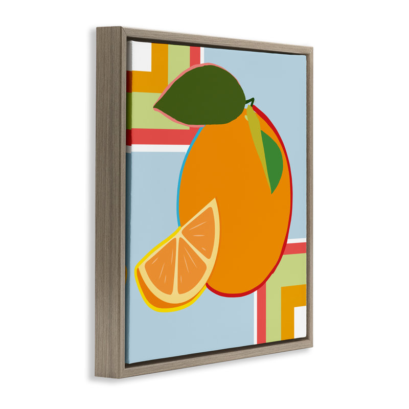 Cadre flottant géométrique à fruits orange, design par Daniela Santiago, H 18 po x l 18 po, Cadre flottant orme Montalcino