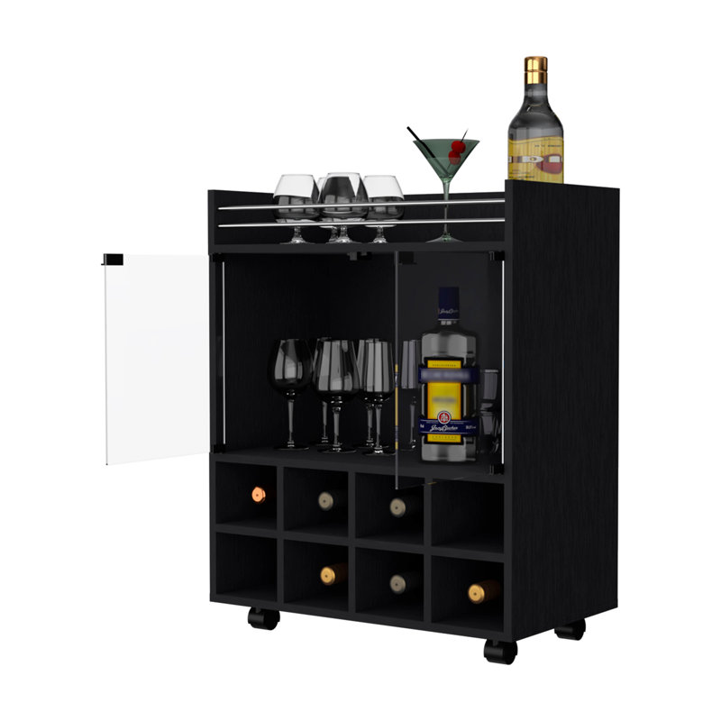 Chariot-bar sophistiqué pour 8 bouteilles, Noir, noir, noir, noir