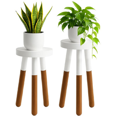 Set Of Dipped Wood Plant Stands, Wooden Accent Stools, Milking Stool-Style Small Side Tables And Drink Tables, Includes