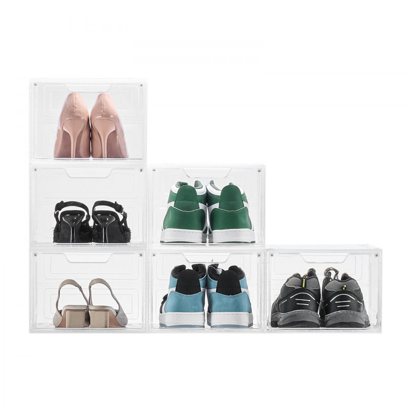 Boîtes de rangement pour chaussures Boîtes à chaussures empilables taille US 13, Transparent/blanc