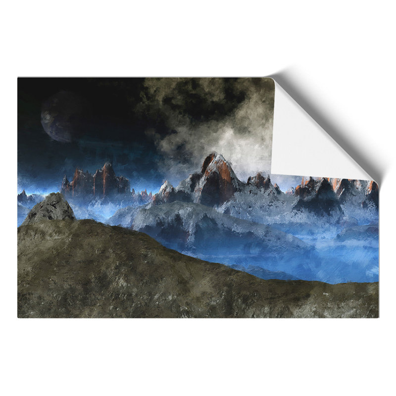 Moon over the Mountain Tops Painting - Frameless Print, 30cm H x 42cm W x 0.1cm D
