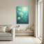 «Blue Lotus Flowers in Turquoise Water with Gold Outline», art mural sur toile-133557515