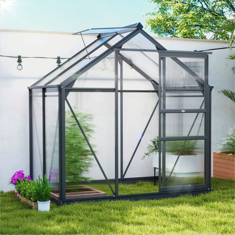 Serre grise au design fonctionnel pour l'extérieur, feuilles d'aluminium et de polycarbonate de 29,4 po x 20,5 po x 31,2 po