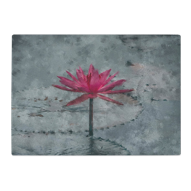 A Sacred Lotus Flower Painting Chopping Board, 0.4cm H x 29cm W x 39cm L
