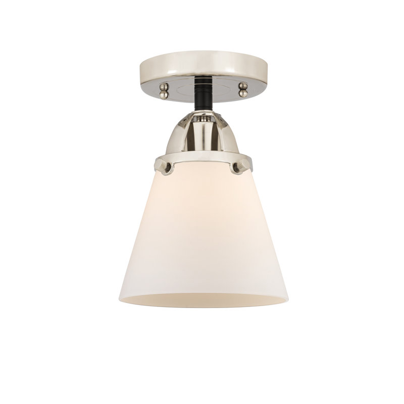 Plafonnier semi-encastré en verre, Blanc mat, H 9,25 po x l 6,25 po x P 6,25 po, Nickel poli noir