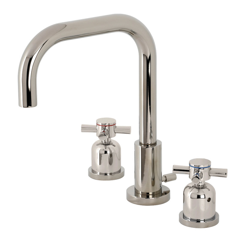 Kingston Brass Concord Two-Handle 3-Hole Deck Mount Widespread Bathroom Faucet with Brass Pop-Up Drain, Polished Nickel