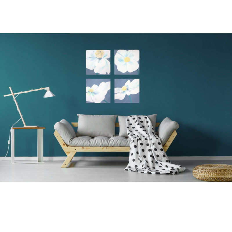 White Flowers - 4 Piece Print on Canvas, 50cm H x 50cm W x 8cm D