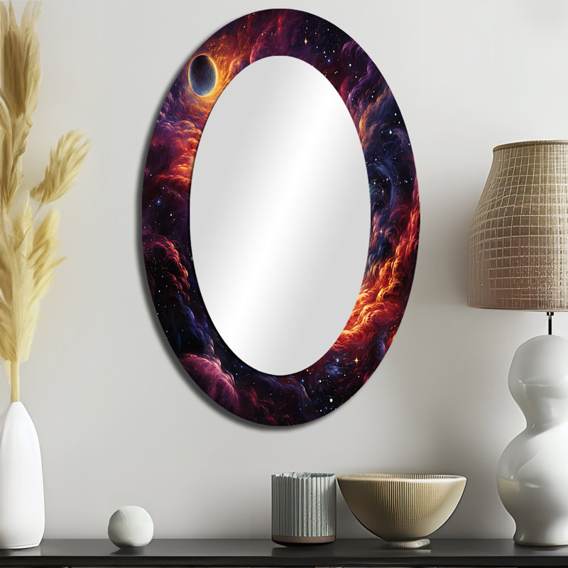 Rose et orange spirale galaxie - miroir mural ovale moderne, 36 po x 24 po