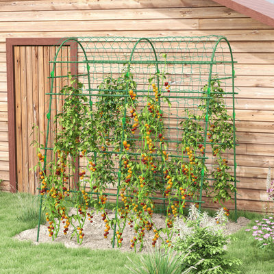Outdoor Arch Trellis For Climbing Plants, 6.8' Tall, Plastic Coated Steel Frame, Net, Perfect Cucumbers And Fruit Vines Tall Cucumbers, Zucchini