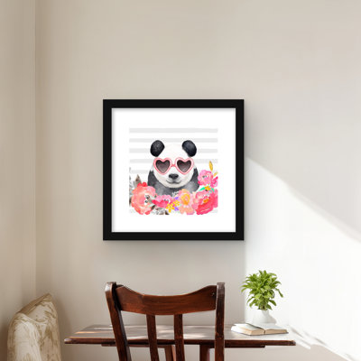 Panda with Glasses  Framed Matted Print  Asian Home Decor