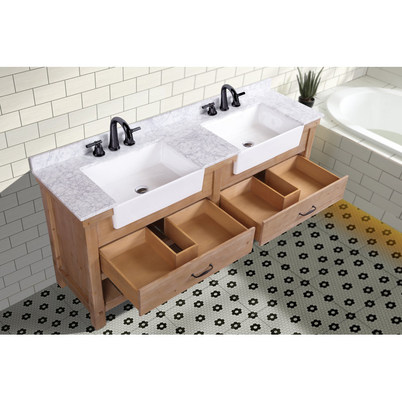 Marina 72'' Driftwood Double Bathroom Vanity with Carrara Marble Top