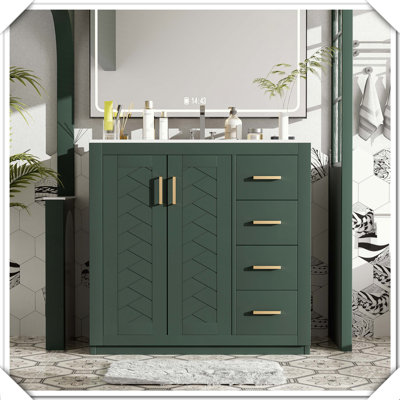 Freestanding Solid Wood Vanity With Ceramic Sink Drawers Soft Closing Doors