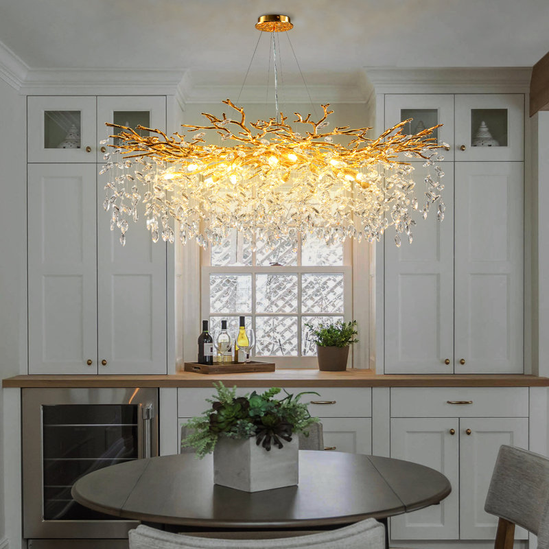 Lustre en cristal véritable de 47,5 po Paree, Doré, H 24 po x l 47,2 po x P 47,2 po