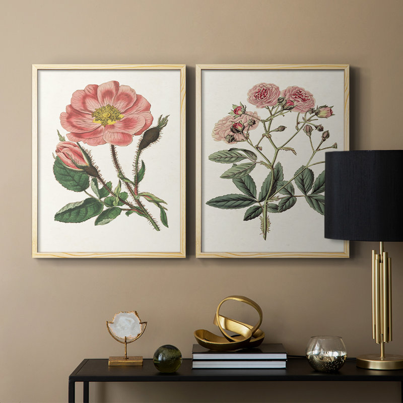 Impression florale rose de qualité supérieure - prête à accrocher - aucun clou requis - aucun clou requis, Bois naturel